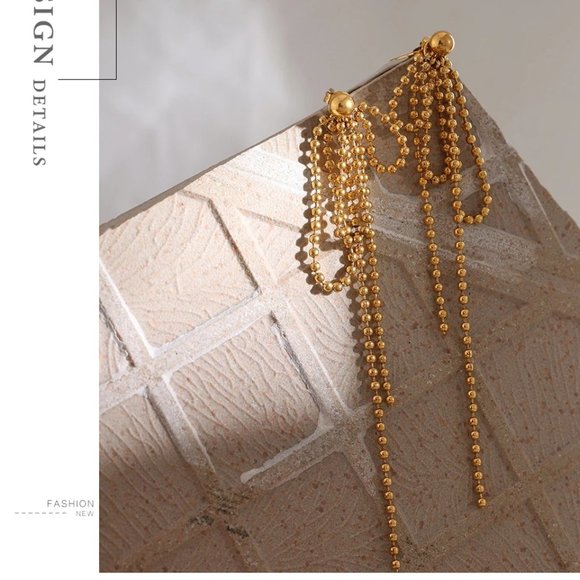 New 18K Gold Plated Bead Bow Drop Chain Necklace - Picture 4 of 5